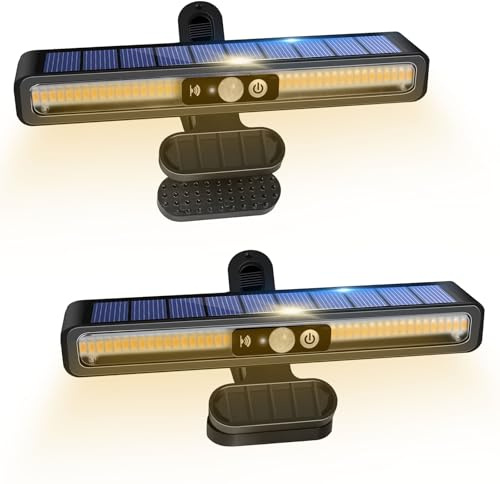 MXJFYY Solarlampen für Außen, 2 Stück Klemm Solarleuchten, Helle LED Wandleuchten mit Bewegungsmelder, 3 Beleuchtungsmodi, Wasserdichte Sicherheitsbeleuchtung für Zaun, Hof, Garage, Camping
