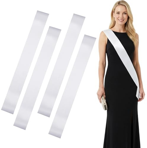 LIQWEI 4 Pcs White Sashes Blank Satin Sashes, Plain Sash Homecoming Court Sash, Plain Diy Party Sashs For Women Pageants Party Decorations Graduation Wedding Birthday Bridal Shower