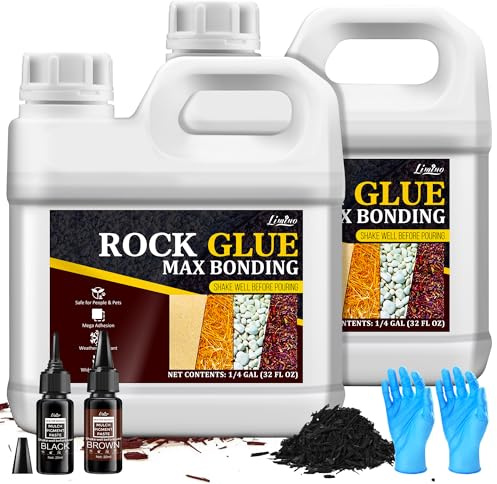 Liant à gravier avec couleur – Kit de couleur 3 en 1 (transparent, noir, marron), colle à paillage pour paysages de gravier, colle à gravier extra forte pour l'extérieur pour chemins, jardin, terrasse
