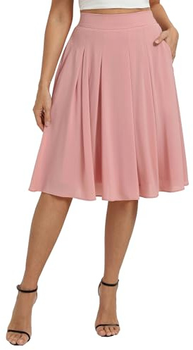 Belle Poque Gonna midi da donna, elegante, a vita alta, linea ad A, basica, plissettata, con tasche