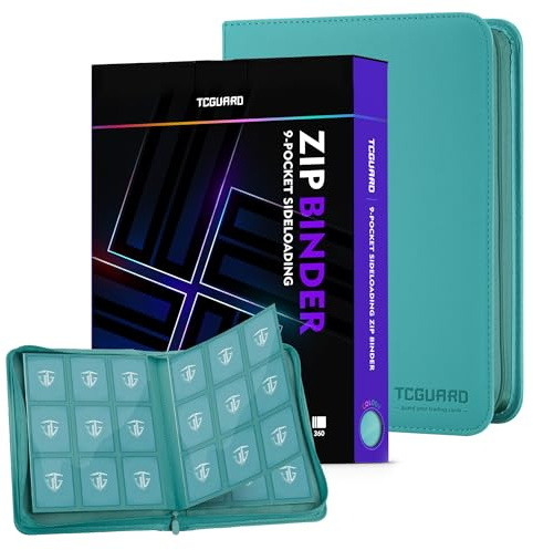 TCGUARD Premium Sammelkarten Album für 360 Karten, 9 Pocket Binder passend für Trading Cards mit Hüllen, Reißverschluss & Flaches Design für MTG, TCG & Sportkarten für Sammler, Hellblau