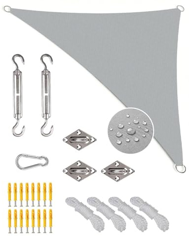 Sonnensegel Dreieckig 3x4x5m Wasserdicht, Sonnenschutz Windschutz, Premium HDPE Wetterbeständig Atmungsaktiv mit 95% UV-Schutz, Reißfest mit Befestigungsset für Balkon, Garten, Terrasse (Anthrazit)