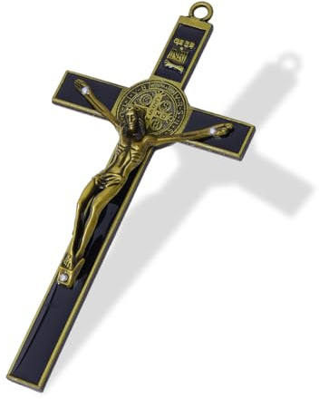 DICOSMETIC Schwarzes Emaille Kreuz Wandkreuz Sankt Benedikt Wandkreuze 19.5x9.8cm Jesus ChristuskKreuz Katholisches Christliches Kreuz Deko Ostergeschenke für Frauen Männer