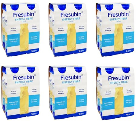 Fresubin ENERGY FIBRE Drink Banane 24x200ml- Hochkalorische Trinknahrung von Fresenius Kabi, 300 kcal pro Flasche, glutenfrei, ideal bei Mangelernährung