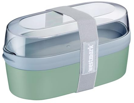 Westmark Lunchbox Mini – Praktische Box mit Fächersystem im Bento Stil 760 ml und 830 ml Behälter für Meal Prep, Schule und Büro, mikrowellenfest, Made in Germany – mint-grün