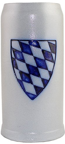 Bavariashop Bierkrug Bayernschild; 0,5 l Füllmenge; Präge Dekor; Salzglasiert; Schlanke Form; Steinkrug; Keferloher; Grau