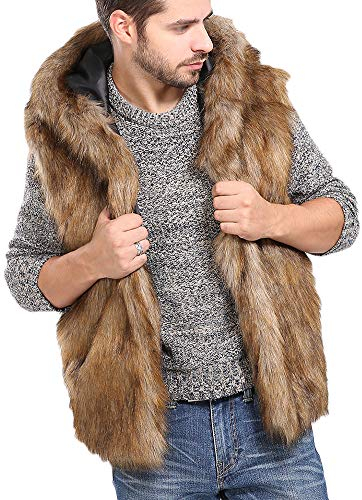 DianShaoA Herren Faux Pelz Kapuzenpullover Mit Kapuze Mantel Weste Pelzmantel Ärmellos Mantel Fellweste L