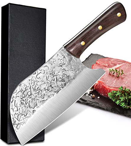 Coltello da Cuoco Mannaia Professionale, Lama da 20 cm, Full Tang Lama Affilata da Macellaio da Cucina per Bushcraft da Campeggio All'aperto con Custodia