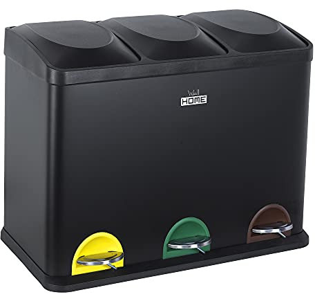 Cubo de reciclaje ecológico 45 litros de 3 compartimentos, reciclaje de basura / cubos de reciclaje, Gran Capacidad, para Papel, Vidrio y Plástico, Id