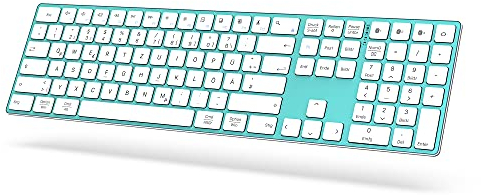 JOYACCESS Bluetooth-Tastatur mit Mehreren Geräten, drahtlose Tastatur in voller Größe mit Ziffernblock, Wechseln Sie zu 3 Geräten für PC, Laptop, MacBook Pro/Air, iPad/iPhone/iMac-Blue