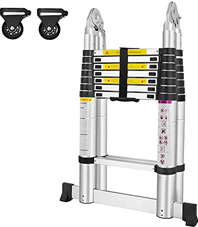 NAIZY Aluminium Teleskopleiter Klappbar Multifunktionsleiter Anlegeleiter Mehrzweckleiter Ausziehbare Leiter 16 Sprossen - 90cm bis 5m Anlegeleiter aus Hochwertigem Belastbarkeit 150KG