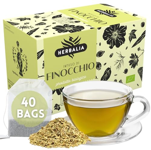 HERBALIA - Tisana al Finocchio in Bustine, Confezione di Infuso al Finocchio da 40 Bustine Senza Punti Metallici, 84 gr. di Finocchio per Infusi e Tisane