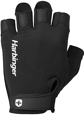 Harbinger Pro 2.0 Weightlifting Gloves–Padded Leather Palm, Breathable Perforated Design, 4-Way Stretch, Pull Tabs, Wrist Strap–Flexible Moderate Support Gym Gloves– Unisex, Black, Small