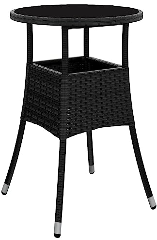 vidaXL Gartentisch Garten Esstisch Terrassentisch Gartenmöbel Tisch Outdoor Balkontisch Außentisch Ø60x75cm Hartglas Poly Rattan Schwarz