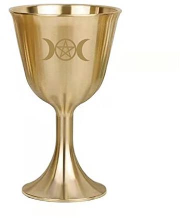 AUTOECHO Altarkelch 3,15 hoch, dreifache Mondgöttin und Pentagramm-Altarkelch, Kelch aus massivem Messing, Wicca-Zubehör und Werkzeuge, Altar-Ritual-Set