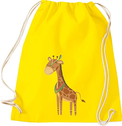 Kleckerliese Turnbeutel Schule Kindergarten mit Tiermotiv Giraffe Tiere Indianer Kinder Rucksack Tasche, gelb