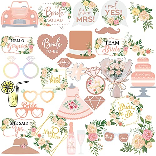Flintronic 32pcs Bois Accessoires Photobooth Mariage DIY Kits Saint Valentin Photomaton, Masquerade Cadre