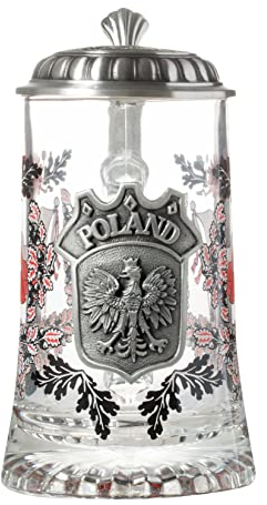 Artisan Owl Polen Flagge mit polnischem Adler Metall Ikone Glas Bierkrug mit Metalldeckel und Daumenlift