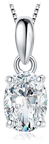 JewelryPalace Ovalschliff 1ct Moissanite Solitär Kette Anhänger, Braut Simulierter Diamant Schmuck Set, Halskette Damen Silber 925 Collier Damen mit Stein, Schmuck Mädchen Geschenk für Frauen 45CM H-J