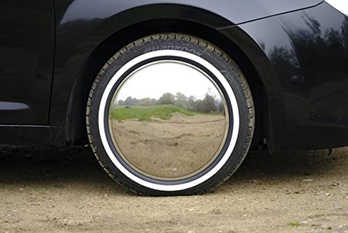 Hansen Styling Parts 4X Weißwandringe mit Moon Caps für PKW, Oldtimer, Youngtimer (14 Zoll, schwarz/weiß)