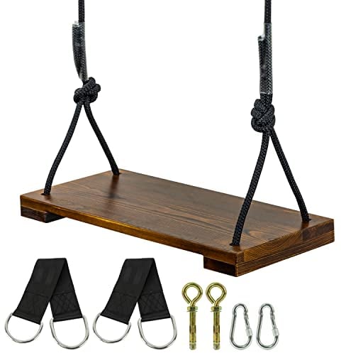 Woodside Wooden Swing Seat Set for Children/Kids, Waterproof Hanging Garden Toy with Ropes & Straps, Indoor & Outdoor, Fully Adjustable
