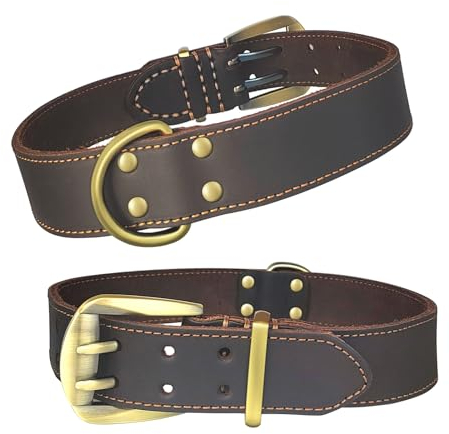 Collier pour Chien en Cuir Pleine Fleur Rembourrage Épais et Coussinet Ajustable avec Doublure en Peau Souple (XXL)