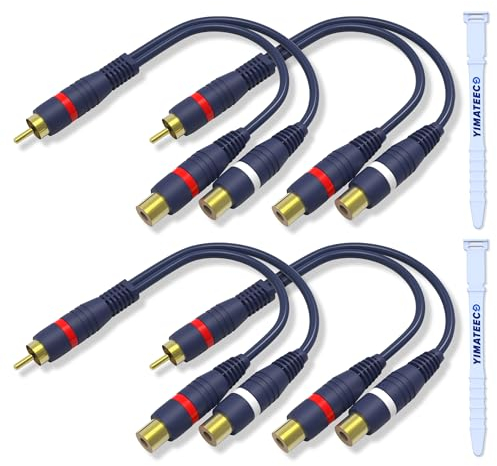 YIMATEECO Cable RCA Audio Cinch Y 15cm Adaptador Rca 1 Macho 2 Hembra,Cinch 1 Macho a 2 Hembra RCA Cables para cable Subwoofer Activo, Cable Auxiliar Coche, Audio Altavoces (Y Cable, 4Piezas, Azul)