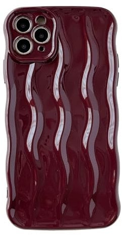 Caseative iPhone 11 Pro Max Case, Water Ripple Pattern Curly Wave Frame Soft Case, Wine Red, Supports Wireless Charging