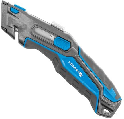 Högert Technik - Messer mit trapezförmiger Klinge 1+3 automatischer Rückzug | Trapezklingen Messer | Zum Schneiden von Pappe, Tapeten, Teppichen, Planenstoffen, Druckfolien und PVC-Folien usw.