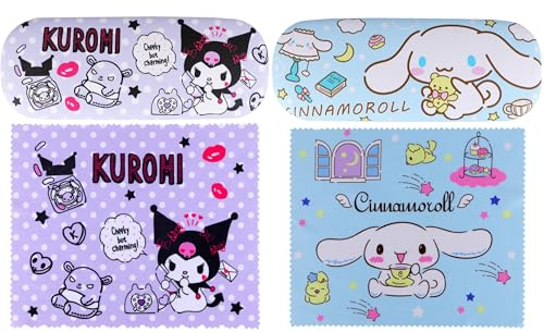 Roffatide Anime White Ear Dog Evil Bunny Rosa Cartoon Brillenetui Hartschalen-Brillenetui mit Brille Tragbare Schutzhülle für Brillen für Jungen und Mädchen