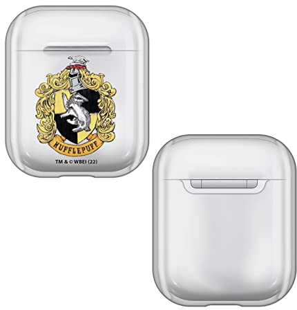 Head Case Designs Offizielle Harry Potter Hufflepuff Wappen Und Schilde Durchsichtig Harte Kristall Handyhülle Hülle Huelle kompatibel mit Apple AirPods 1 1st Gen / 2 2nd Gen Charging Case