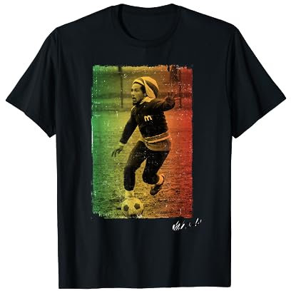 Bob Marley Rasta Fußball T-Shirt, Schwarz, S, Klassische Passform, Halbarm, Crew Kragen, Unisex, Officially Licensed, Imported