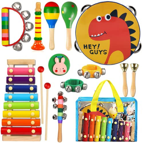 ZLWENA Kids Musical Instruments Wooden Toddler Percussion Toy Set Preschool Educational Montessori Toys Age 3+ for Children Early Learning (12pcs)
