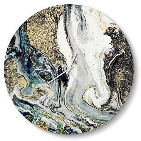 DEQORI Glasuhr | rund Ø 50 cm | Motiv Flüssiger Marmoreffekt | große XXL Design Uhr aus Glas | leise Wanduhr für Wohnzimmer & Küche | Moderne Hingucker Uhr für die Wand