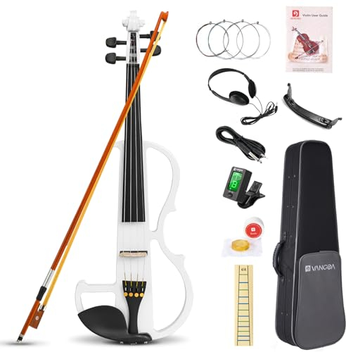 Vangoa Elettrica Silenzioso Violino 4/4 Full size Legno D'acero Violini per Principianti Studenti Adulti Adolescenti con Kit di Partenza, Bianco