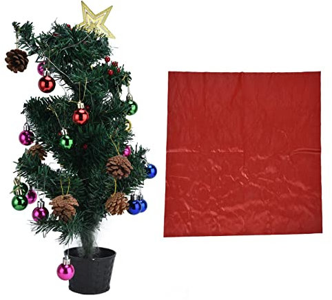 Pilipane Mini Albero di Natale Artificiale Illuminato a Batteria con Luce a LED,Mini Albero di Natale, Panno Rosso, Albero di Natale da Tavolo per Decorazioni Natalizie, Perfetto per Casa, Cucina