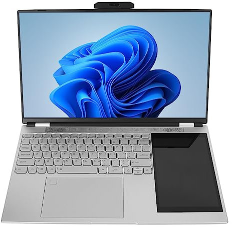 Win 11 Laptop a Doppio Schermo, Notebook HD con Schermo IPS da 15,6 Pollici + 7 Pollici con Sblocco delle Impronte Digitali, Memoria Corrente da 16 GB, Tocco per la Scrittura a (16GB+256GB Spina UE)