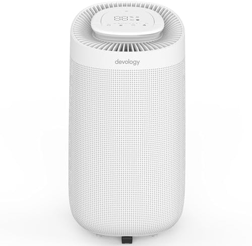 Devology Deshumidificador Digital 12L/Día - Aplicación WIFI - Depósito de Agua de 3,2L - Filtro HEPA - Secado de Ropa - Quita el Moho, la Humedad y la Condensación, Silencioso y Portátil