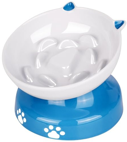 Y YHY Mangeoire Lente en céramique pour Chat, gamelle surélevée inclinée, Bol d'alimentation Lente pour Chien sans Menton Noir, mangeoire Lente en Forme de Chat pour Aliments secs et humides, Noir