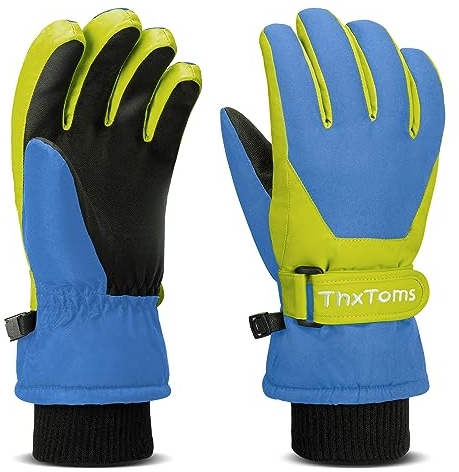 ThxToms Kinder Ski Handschuhe | Winter Snow Skihandschuhe -15℃ | PU Palme Winddicht Wasserdicht Warm Fleece | Sports Snowboard Skifahren Fahrradhandschuhe | Junge und Mädchen für 7-10 Jahre alt