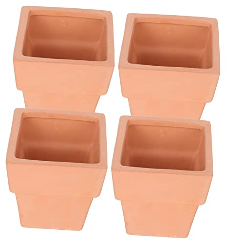 4 Stück Tontöpfe Ton-Blumentöpfe, quadratische Pflanzkästen, Kinderzimmer-Dekoration, Ton-Kinderzimmertöpfe, kleiner Blumentopf, saftige Keramik-Blumentöpfe, Pflanzkübel, kleine Blumentöpfe, kleine Bo