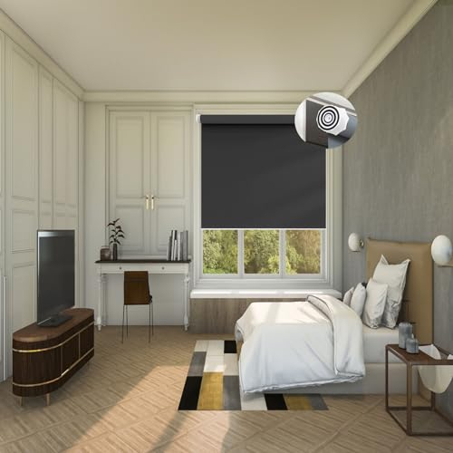 Rollo für Fenster Ohne Bohren 60 x 130 cm Hitzeschutz und Sichtschutz, Seitenzugrollo Sonnenschutz Rollo lichtundurchlässig I Flexibler Seitenzug für Türen und Fenster, Schwarz