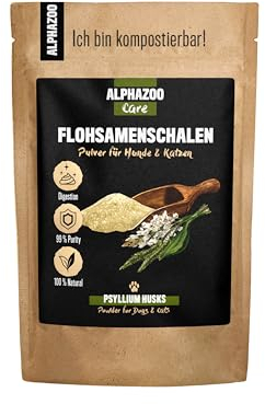 alphazoo Flohsamenschalen gemahlen 250g Hund & Katze I 99% Reinheit, hohe Quellkraft, Vegan & Ballaststoffreich I Indische Psyllium Samenschalen der Flohsamen I Für Magen & Darm bei Durchfall