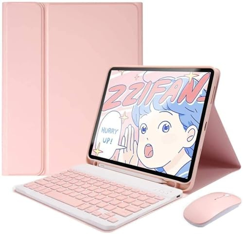 kaidisen Étui avec clavier et souris pour tablette Galaxy Tab A8 10,5 SM-X200/X205/X207, étui de clavier coloré amovible avec porte-stylo S, rose