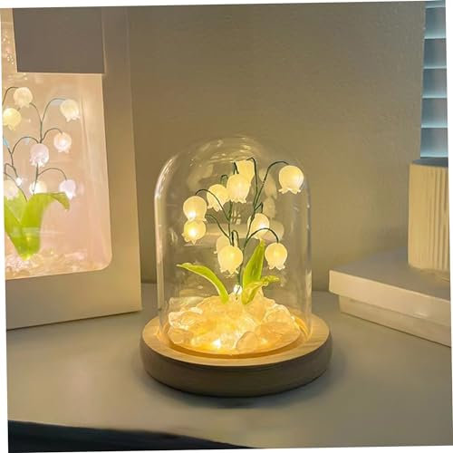 Obelunrp Lily of Valley Lamp, 14cm/5.5inch DIY Lily of Valley Flower Material Kit with Glass Dome, Battery Powered Flower Lamp Set for Home Decor Valentine's Day Gift (DIY)
