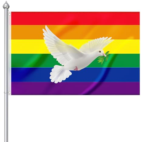 Darryy Regenbogenfahne Peace 90x150 cm, Regenbogen Flagge, Friedensfahne, Regenbogenflagge Frieden, Fahne Peace, Friedenszeichen Flagge, Friedenstaube Flagge, Peace Flagge