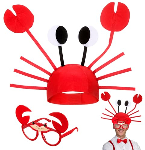 Neer 2 Stück Karneval Mütze und Brille Set Neuheit Party Hut Lustige Sonnenbrille Cosplay Kostüm Accessoires (Krabbe)
