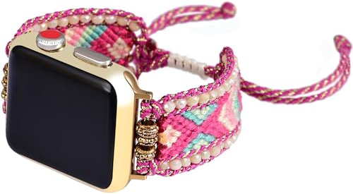 Retro-Boho-Nylonband für Apple Watch (40/41/38 mm), handgefertigt, böhmische Perlen, Freundschaftsarmband, kompatibel mit iWatch Serie 9/8/SE/Ultra/7/6/5