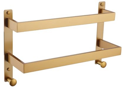 Hoooh Handtuchhalter für Badezimmer, 40,6 cm Wandhalterung, doppelte Handtuchstange mit Haken, Gold Edelstahl 2 Ebenen Leiter Handtuchhalter
