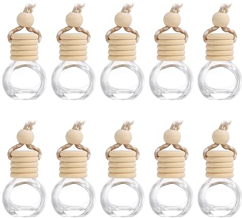 10 Pcs Car Air Freshener Perfume Bottle 10ml Refillable Hanging Car Air Freshener Diffusers Aromatherapy Fragrance Essential Oil Diffuser Pendant Empty Diffuser Glass Bottle Decor